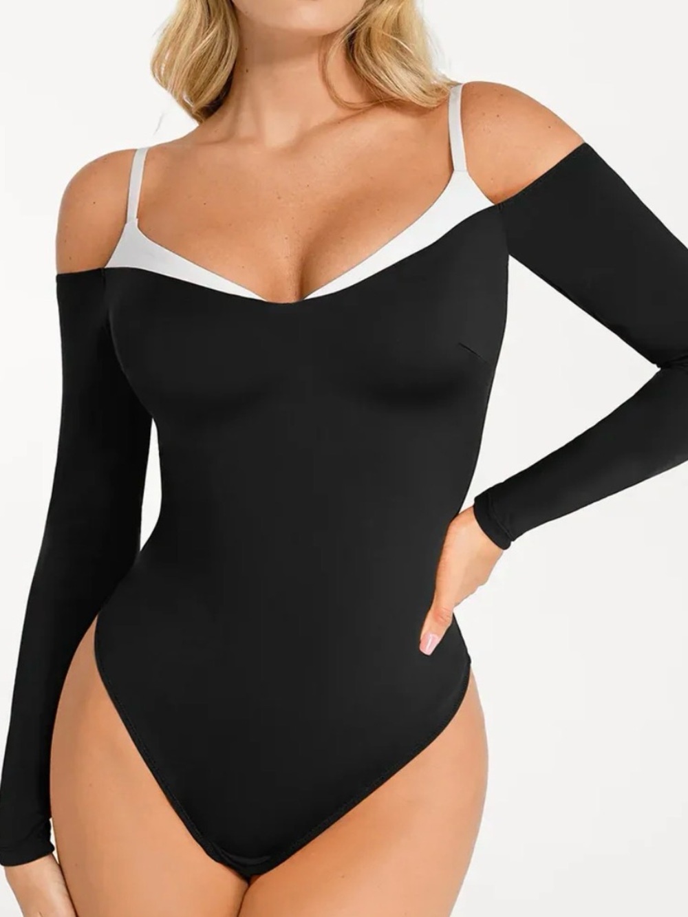 NWT 2X Popilush Shapewear Long Sleeve Cold Shoulder Tummy Control Bodysuit